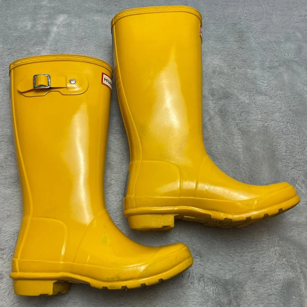 Hunter Kids Gloss Rain Boots Boys 2 Girls 3 Yellow Waterproof Outdoor Wellington